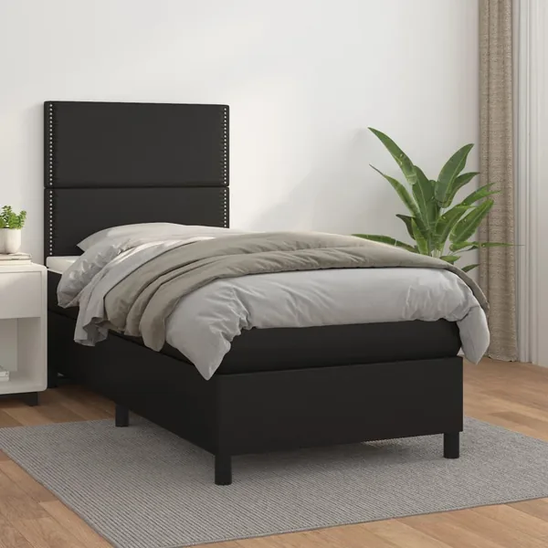 Sommier à lattes de lit avec matelas Noir 90x190 cm Similicuir