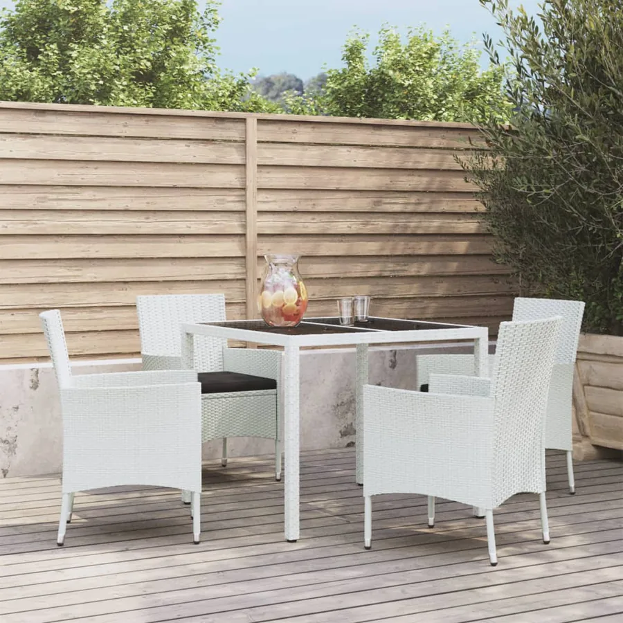 Ensemble à manger de jardin et coussins 5 pcs blanc poly rotin