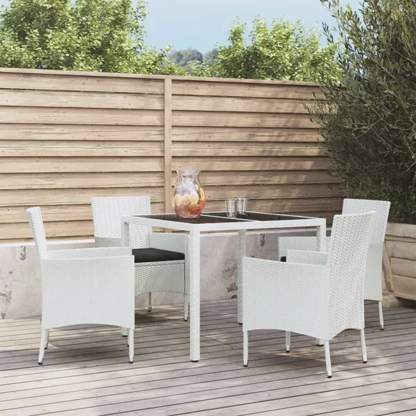 Ensemble à manger de jardin et coussins 5 pcs blanc poly rotin