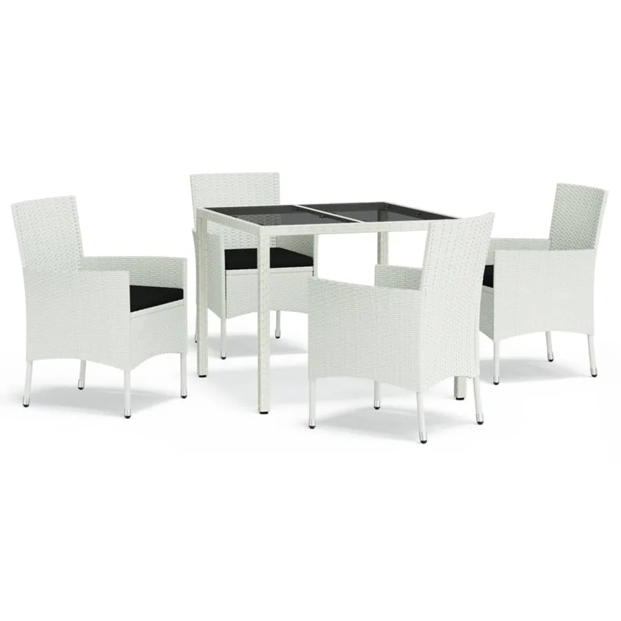 Ensemble à manger de jardin et coussins 5 pcs blanc poly rotin - 2
