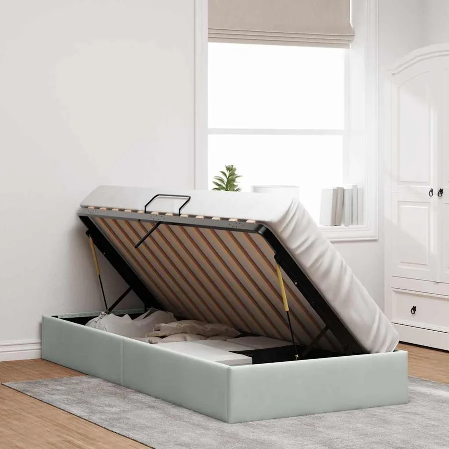Lit de Rangement avec stockage Gris clair 100 x 203 cm Velours - 4