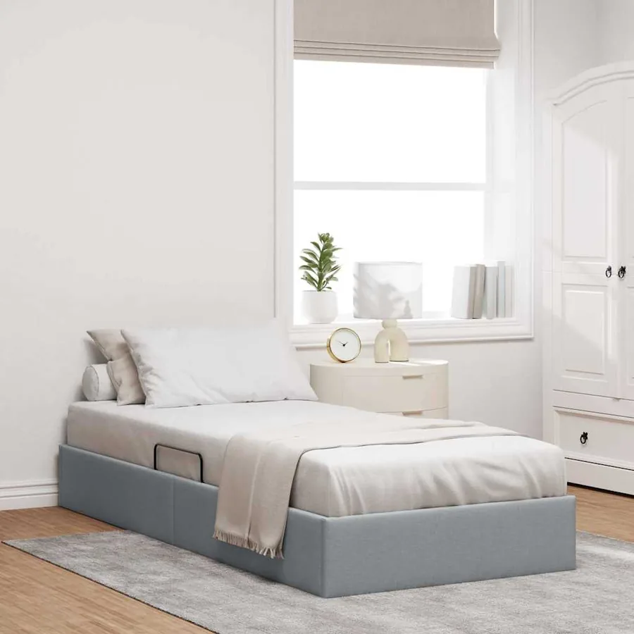 Lit de Rangement avec stockage Gris clair 203 x 100 cm Tissu