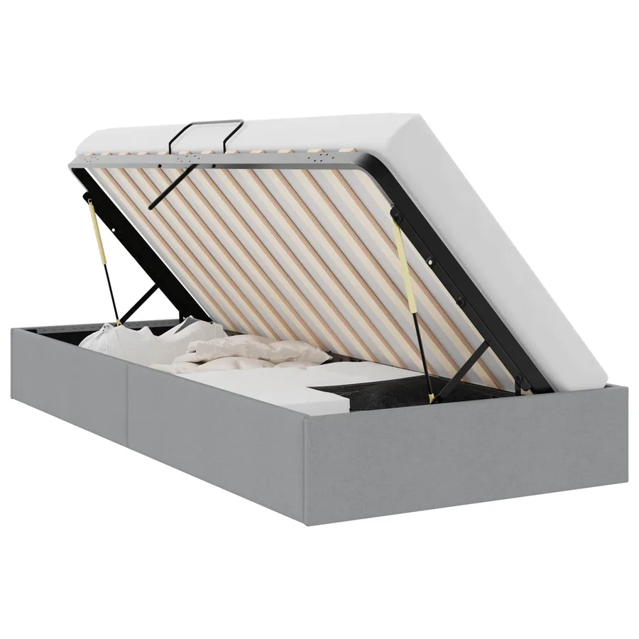 Lit de Rangement avec stockage Gris clair 203 x 100 cm Tissu - 2