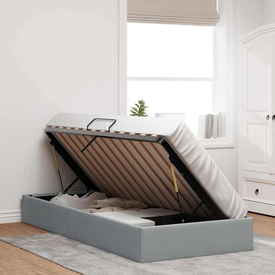 Lit de Rangement avec stockage Gris clair 203 x 100 cm Tissu - 4