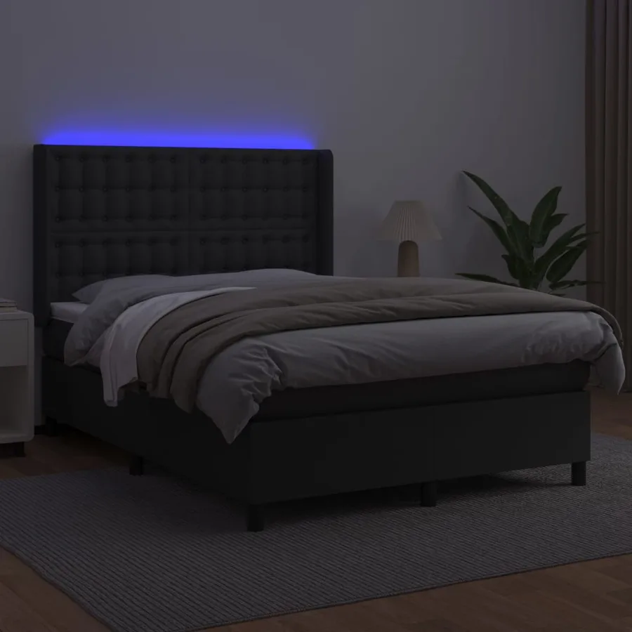 Sommier à lattes de lit matelas LED Noir 140x190cm Similicuir - 3