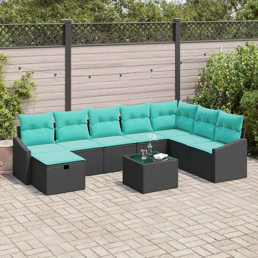 Ensemble de canapé de jardin 9 pcs polyrotin