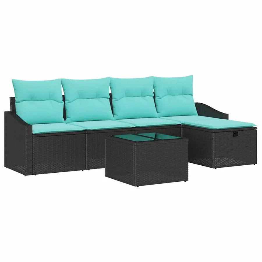 Ensemble de Canapés avec coussin 6 pcs Noir polyrotin - 2