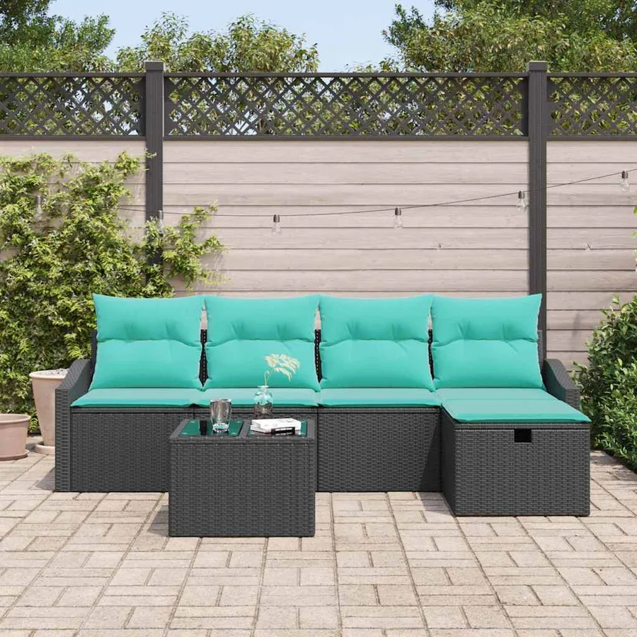 Ensemble de Canapés avec coussin 6 pcs Noir polyrotin - 3