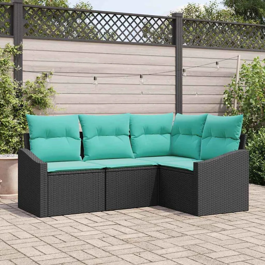 Ensemble de Canapés avec coussin 4 pcs Noir polyrotin