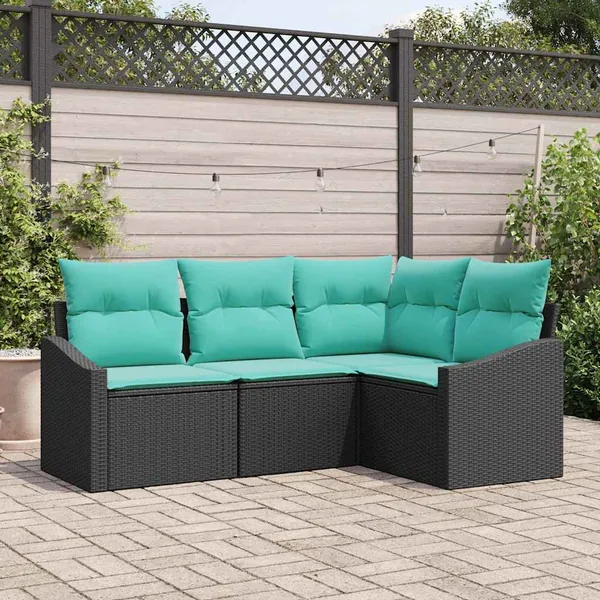 Ensemble de Canapés avec coussin 4 pcs Noir polyrotin