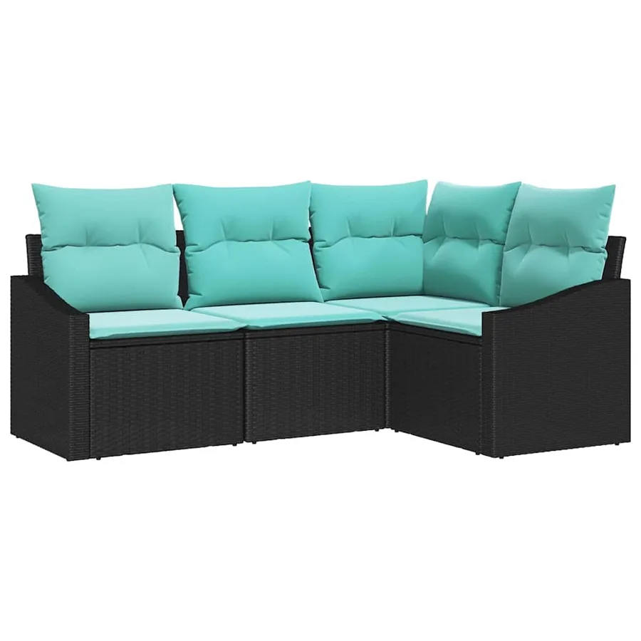Ensemble de Canapés avec coussin 4 pcs Noir polyrotin - 2