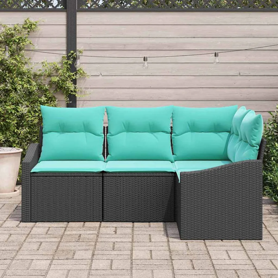 Ensemble de Canapés avec coussin 4 pcs Noir polyrotin - 3