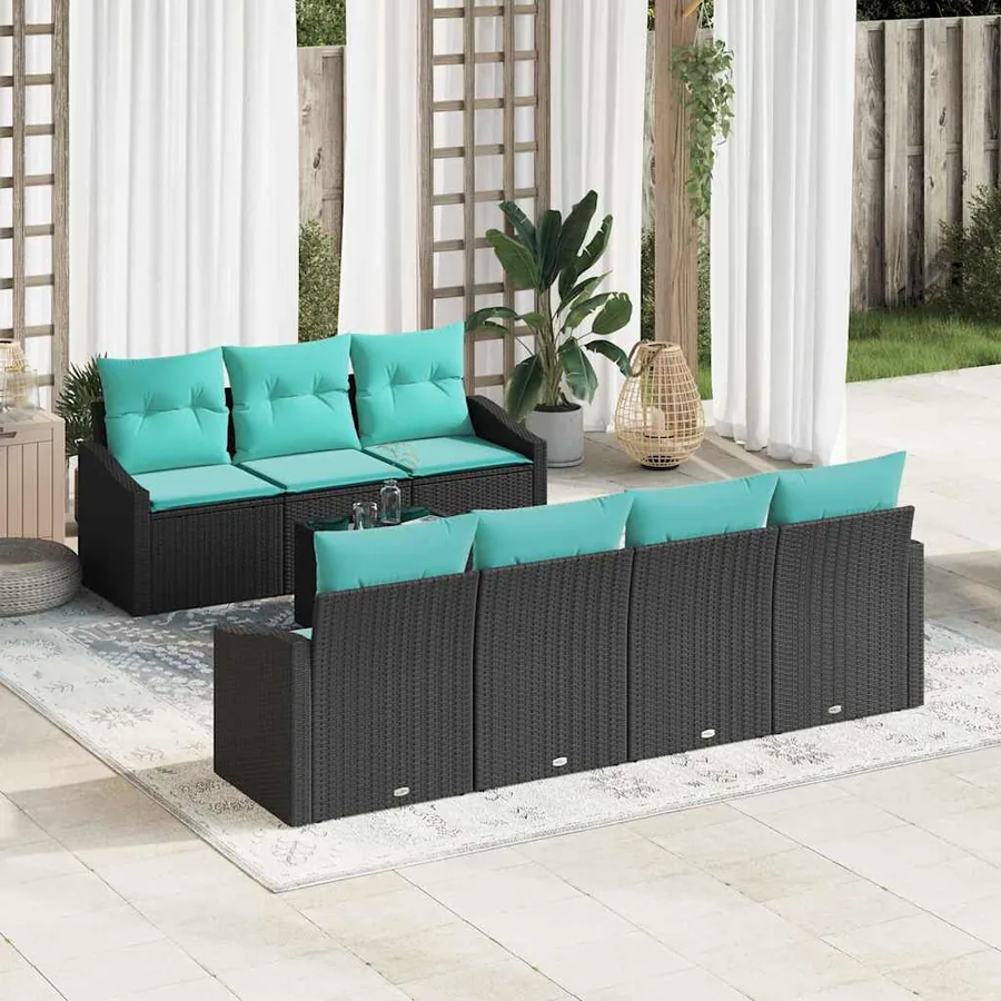 Ensemble de Canapés 8 pcs Noir et turquoise polyrotin