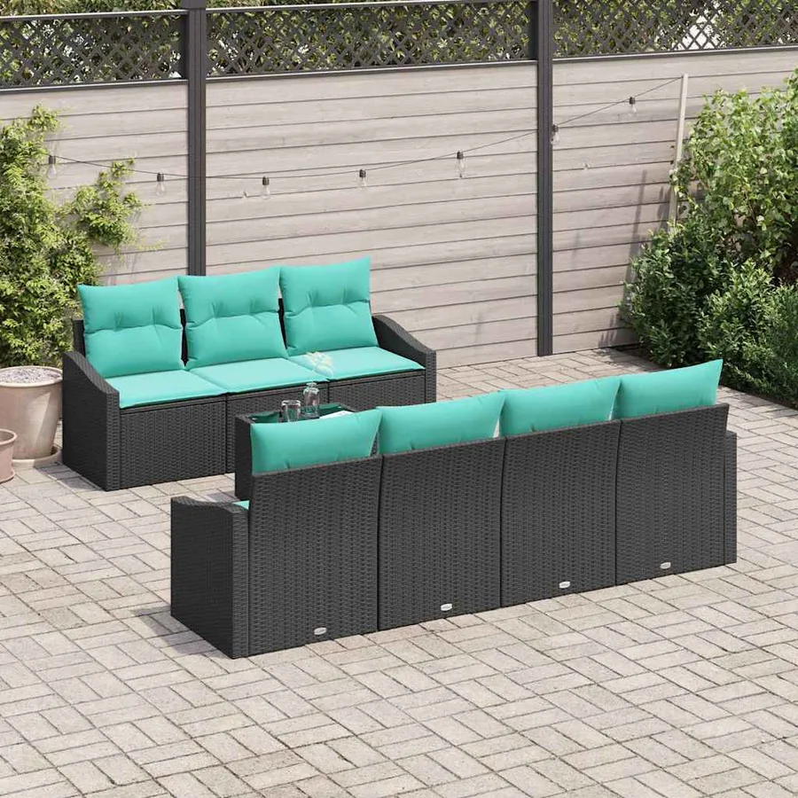 Ensemble de Canapés 8 pcs Noir et turquoise polyrotin - 3
