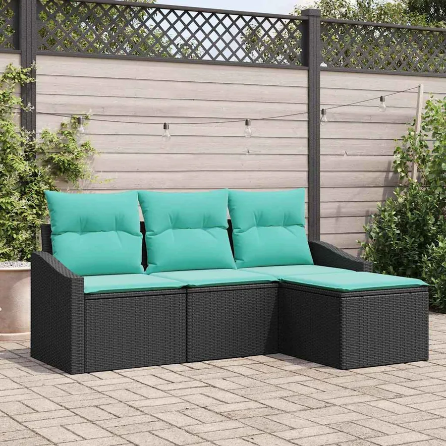 Ensemble de Canapés avec coussin 4 pcs Noir polyrotin