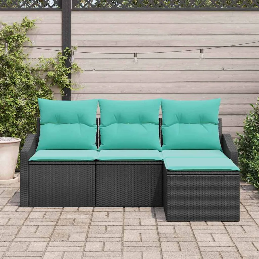 Ensemble de Canapés avec coussin 4 pcs Noir polyrotin - 3