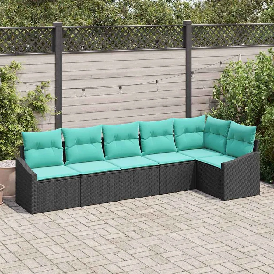 Ensemble de Canapés avec coussin 6 pcs Noir polyrotin