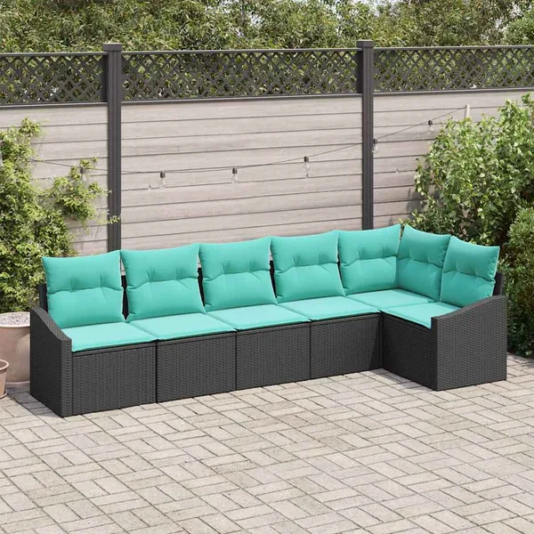 Ensemble de Canapés avec coussin 6 pcs Noir polyrotin