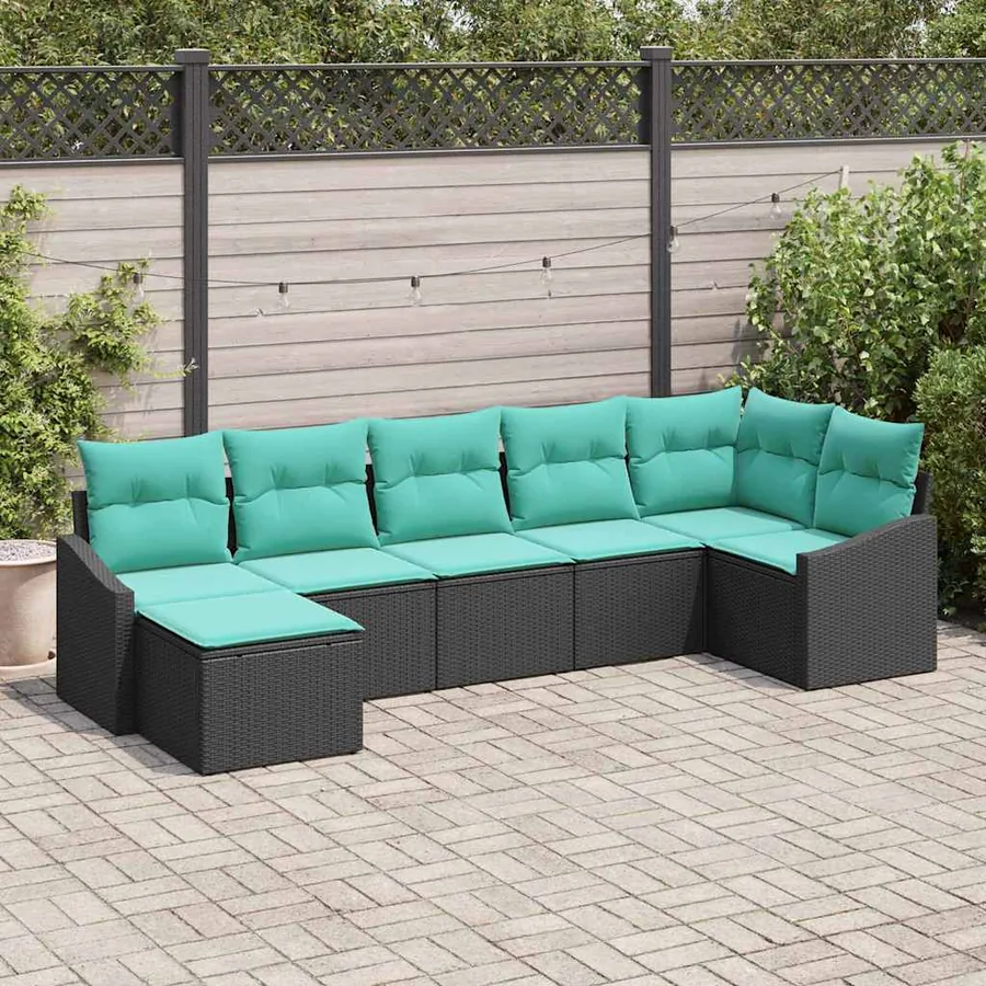 Ensemble de Canapés avec coussin 7 pcs Noir polyrotin