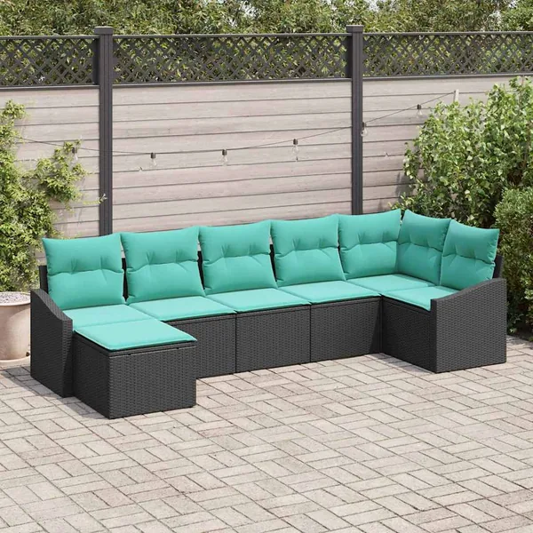 Ensemble de Canapés avec coussin 7 pcs Noir polyrotin