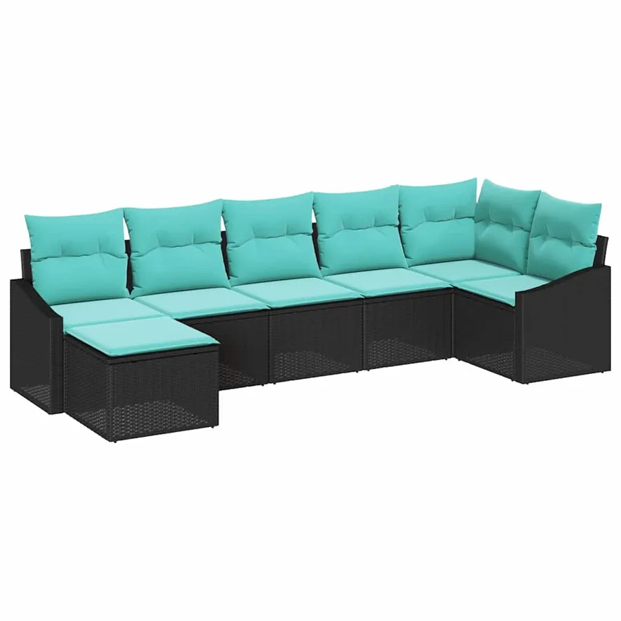 Ensemble de Canapés avec coussin 7 pcs Noir polyrotin - 2