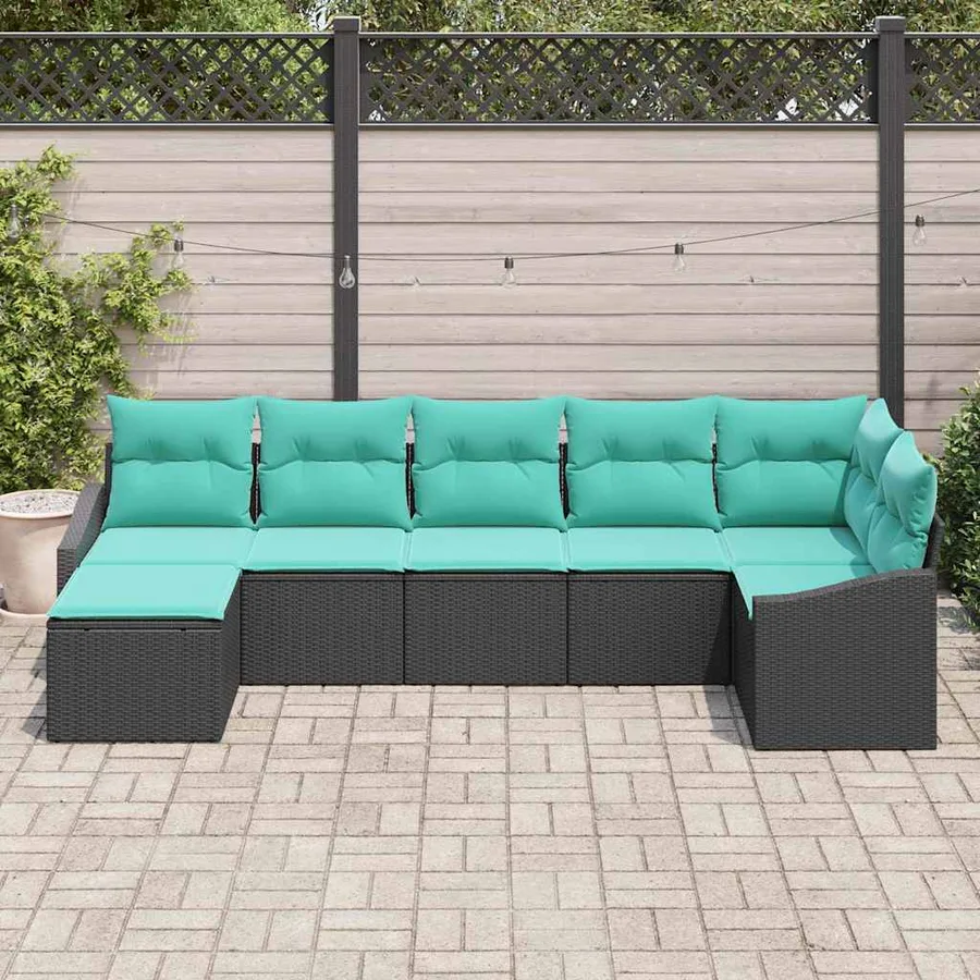 Ensemble de Canapés avec coussin 7 pcs Noir polyrotin - 3