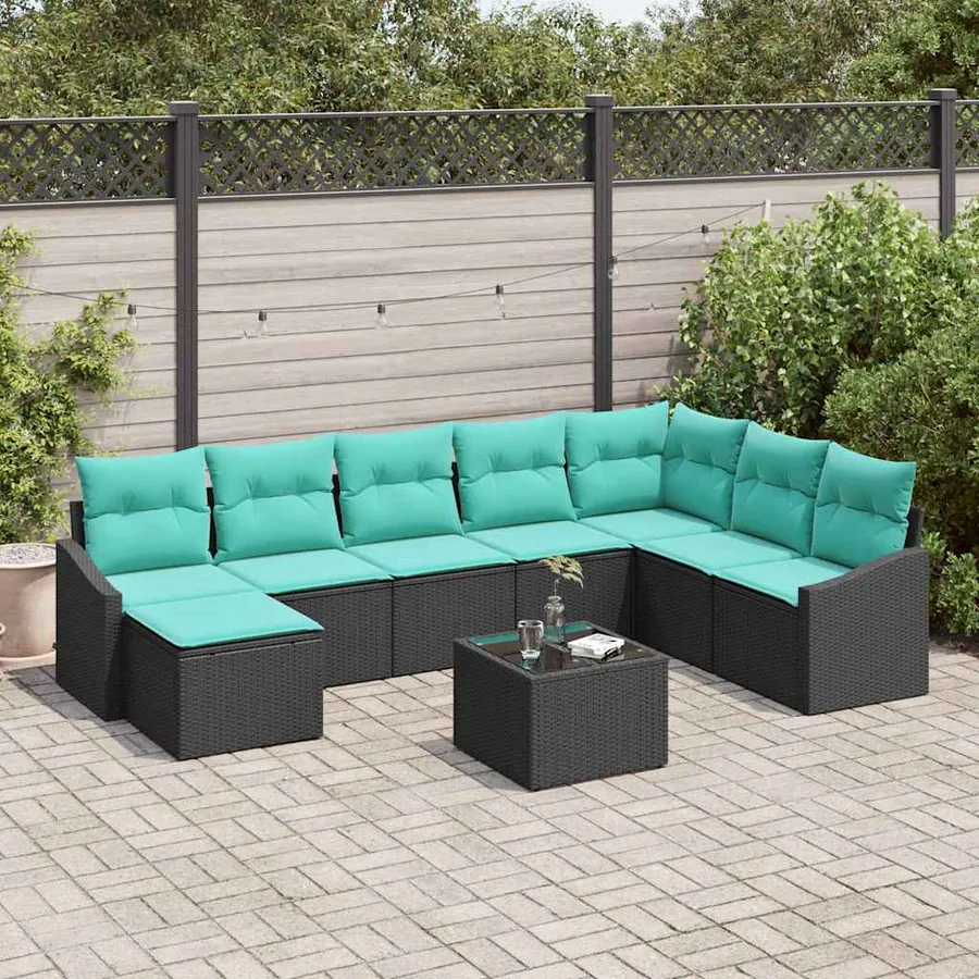 Ensemble de Canapés avec coussin 9 pcs Noir polyrotin