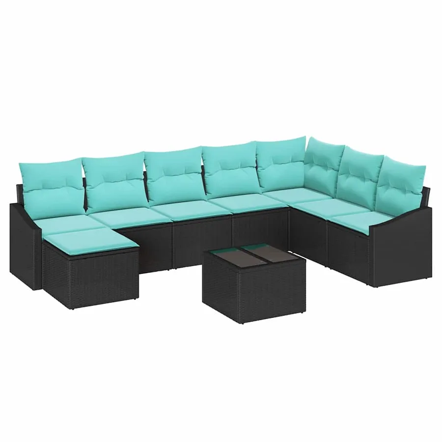 Ensemble de Canapés avec coussin 9 pcs Noir polyrotin - 2
