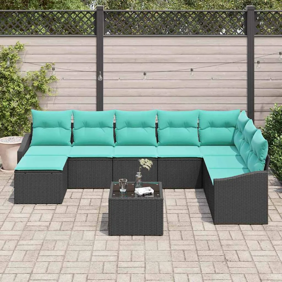 Ensemble de Canapés avec coussin 9 pcs Noir polyrotin - 3