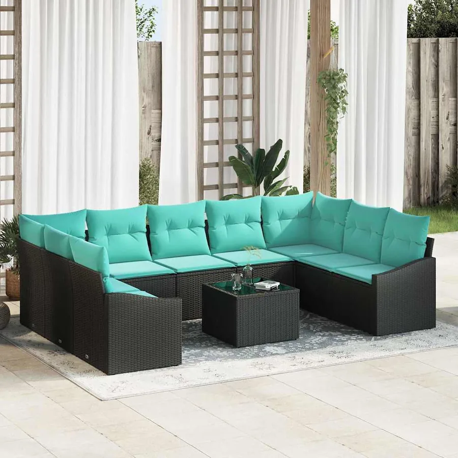 Ensemble de Canapés avec coussin 10 pcs Noir polyrotin