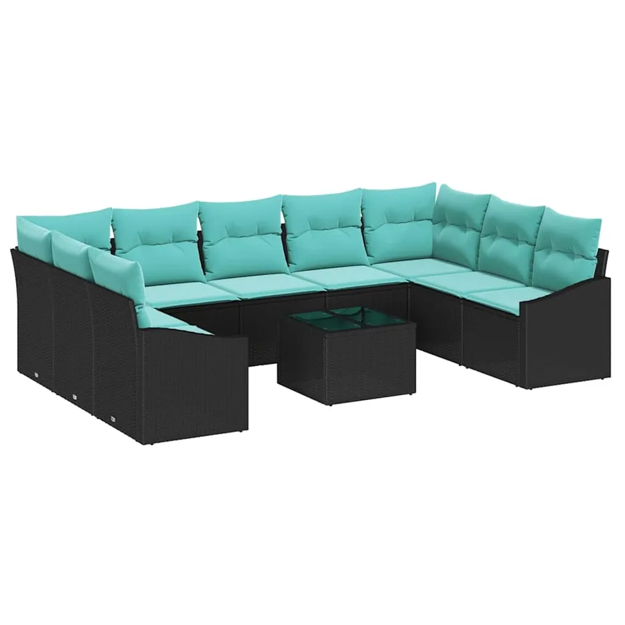 Ensemble de Canapés avec coussin 10 pcs Noir polyrotin - 2