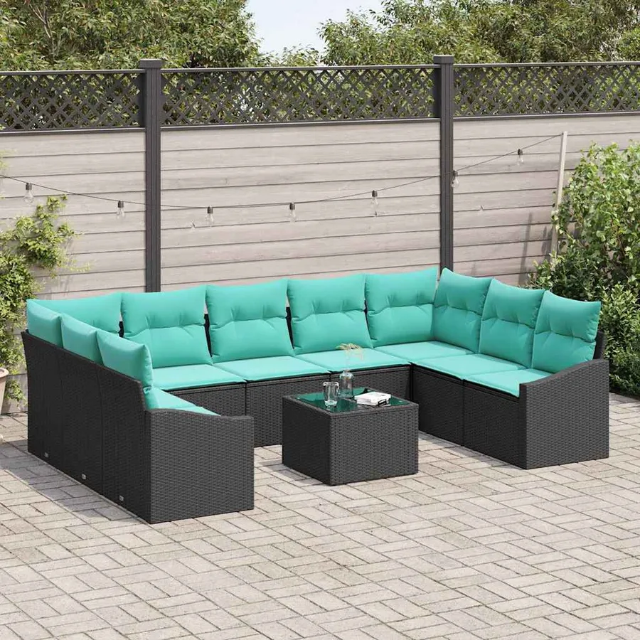 Ensemble de Canapés avec coussin 10 pcs Noir polyrotin - 3