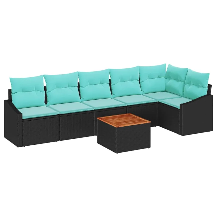 Ensemble de canapé de jardin avec coussin 7 pcs Noir polyrotin - 2