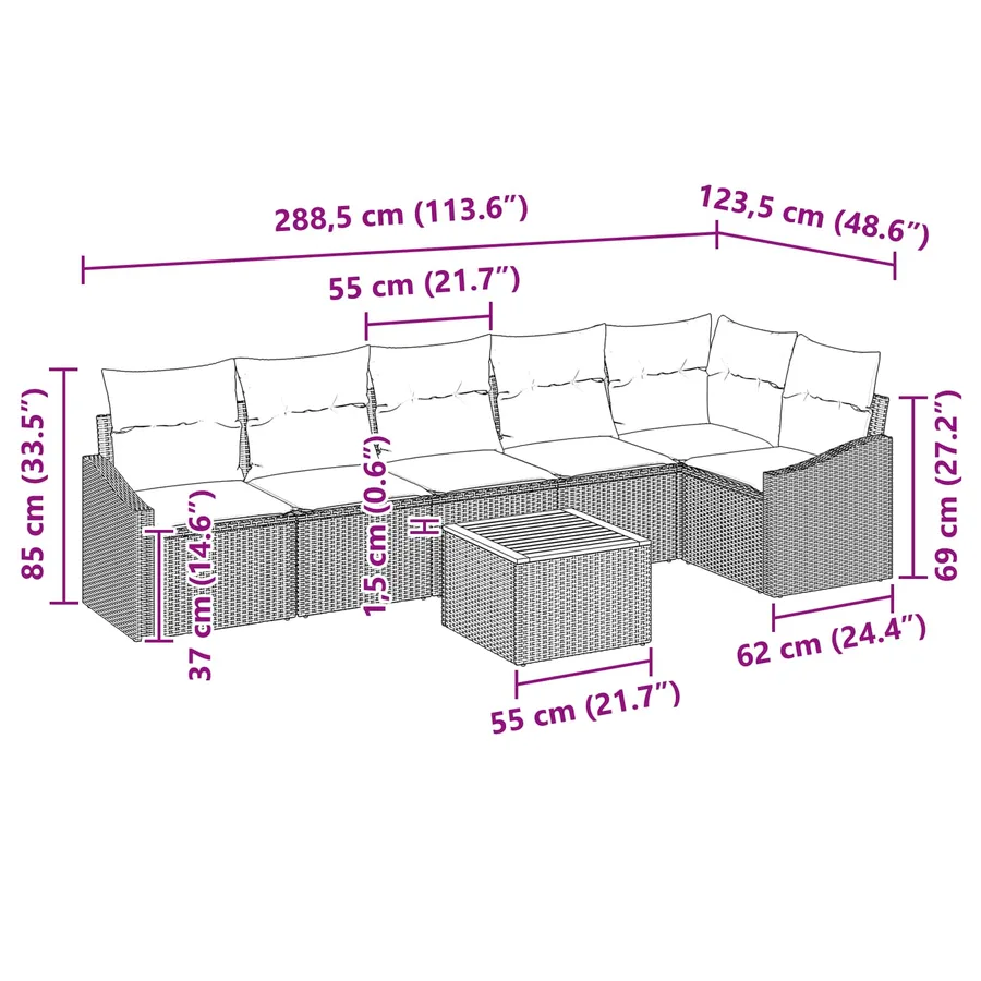Ensemble de canapé de jardin avec coussin 7 pcs Noir polyrotin - 9