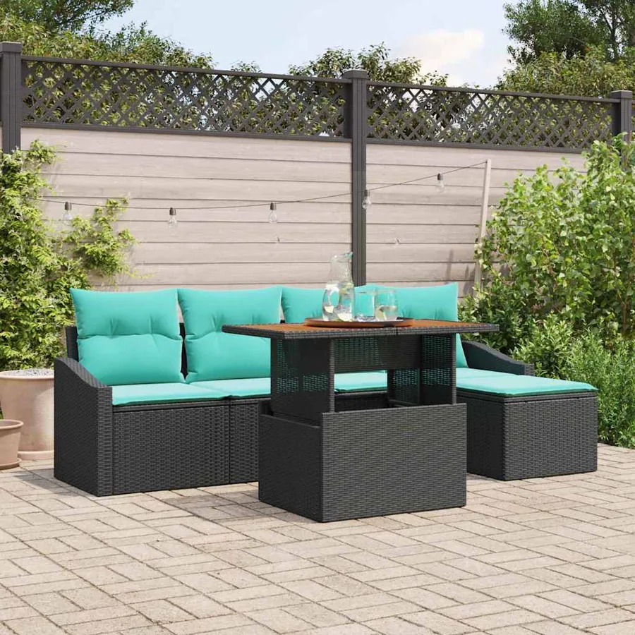 Ensemble de canapé de jardin 6 pcs Noir et teal