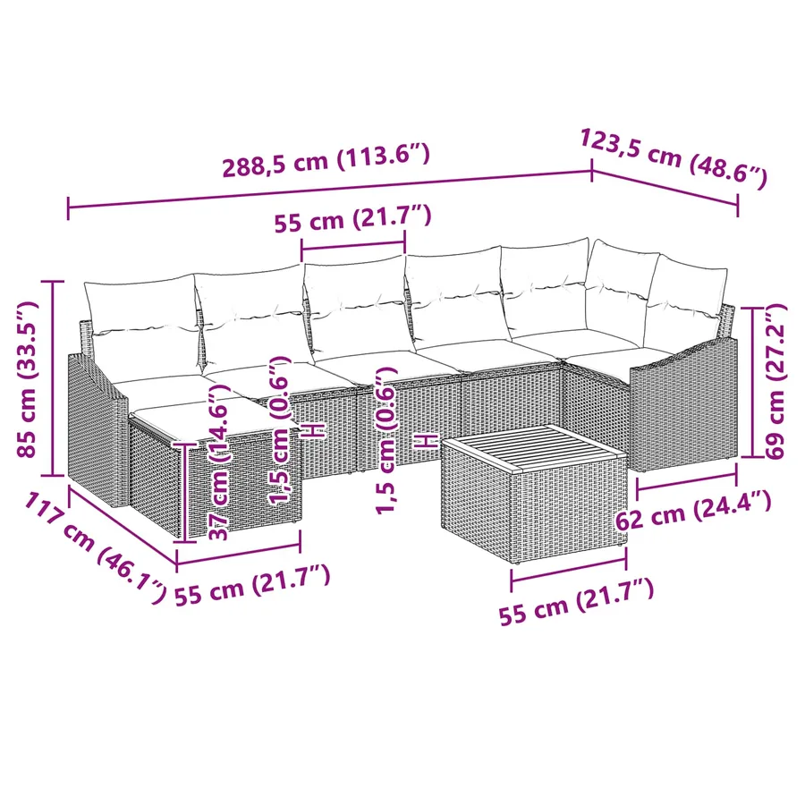 Ensemble de canapé de jardin avec coussin 8 pcs Noir polyrotin - 10