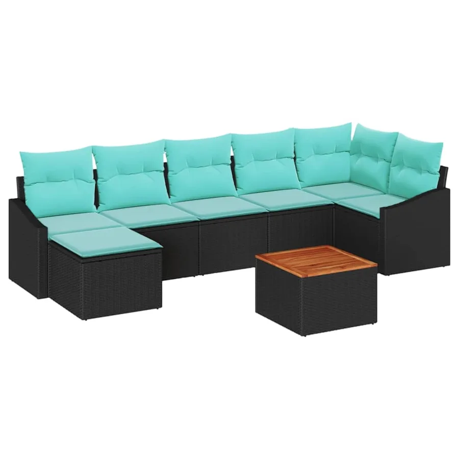 Ensemble de canapé de jardin avec coussin 8 pcs Noir polyrotin - 2