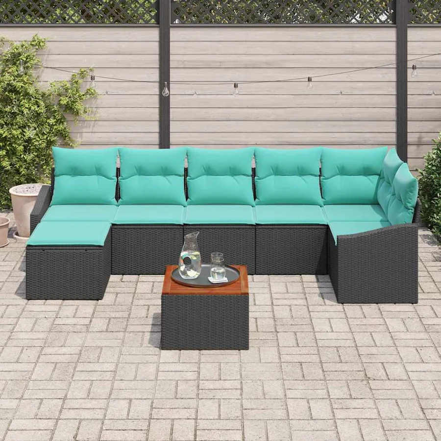 Ensemble de canapé de jardin avec coussin 8 pcs Noir polyrotin - 3
