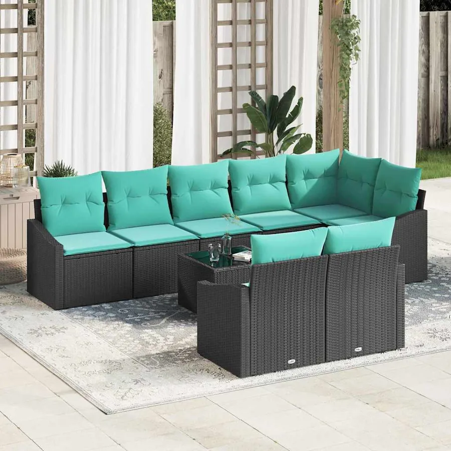 Ensemble de Canapés avec coussin 9 pcs Noir polyrotin