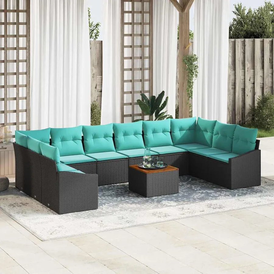 Ensemble de canapé de jardin avec coussin 11 pcs Noir polyrotin