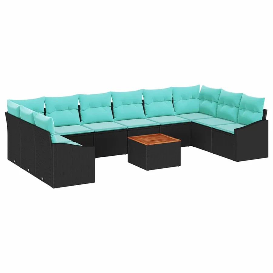 Ensemble de canapé de jardin avec coussin 11 pcs Noir polyrotin - 2