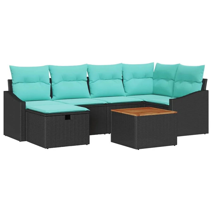 Ensemble de canapé de jardin avec coussin 7 pcs Noir polyrotin - 2