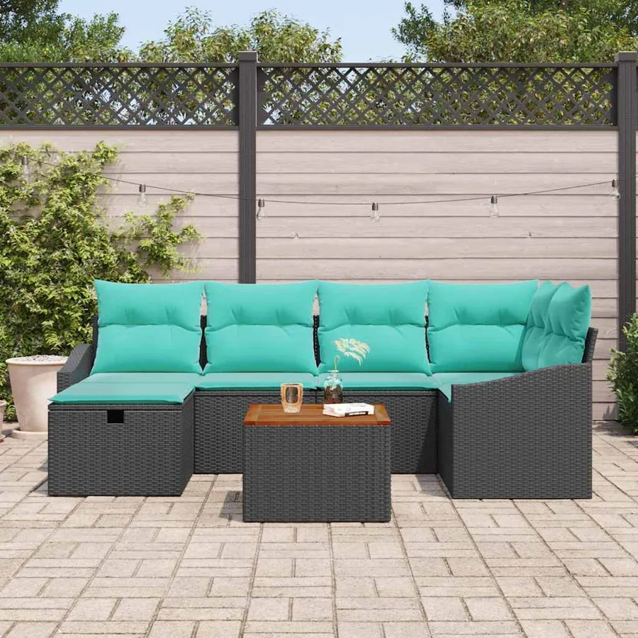 Ensemble de canapé de jardin avec coussin 7 pcs Noir polyrotin - 3