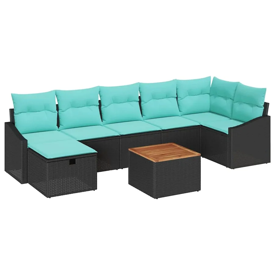 Ensemble de canapé de jardin avec coussin 8 pcs Noir polyrotin - 2