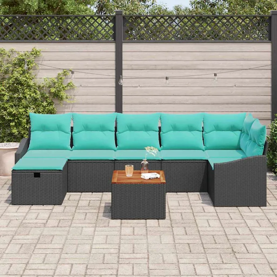 Ensemble de canapé de jardin avec coussin 8 pcs Noir polyrotin - 3