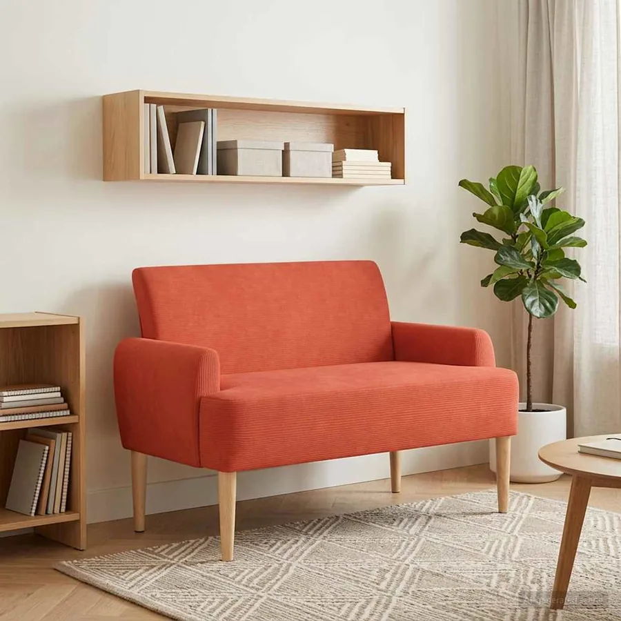 Canapé love seat avec capitonnage en boutons Rouge orange