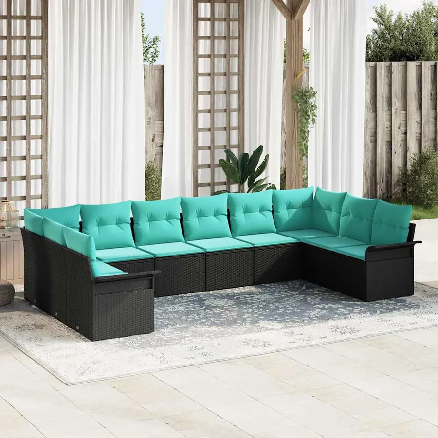 Ensemble de canapé de jardin avec coussin 10 pcs Noir polyrotin
