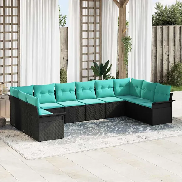 Ensemble de canapé de jardin avec coussin 10 pcs Noir polyrotin