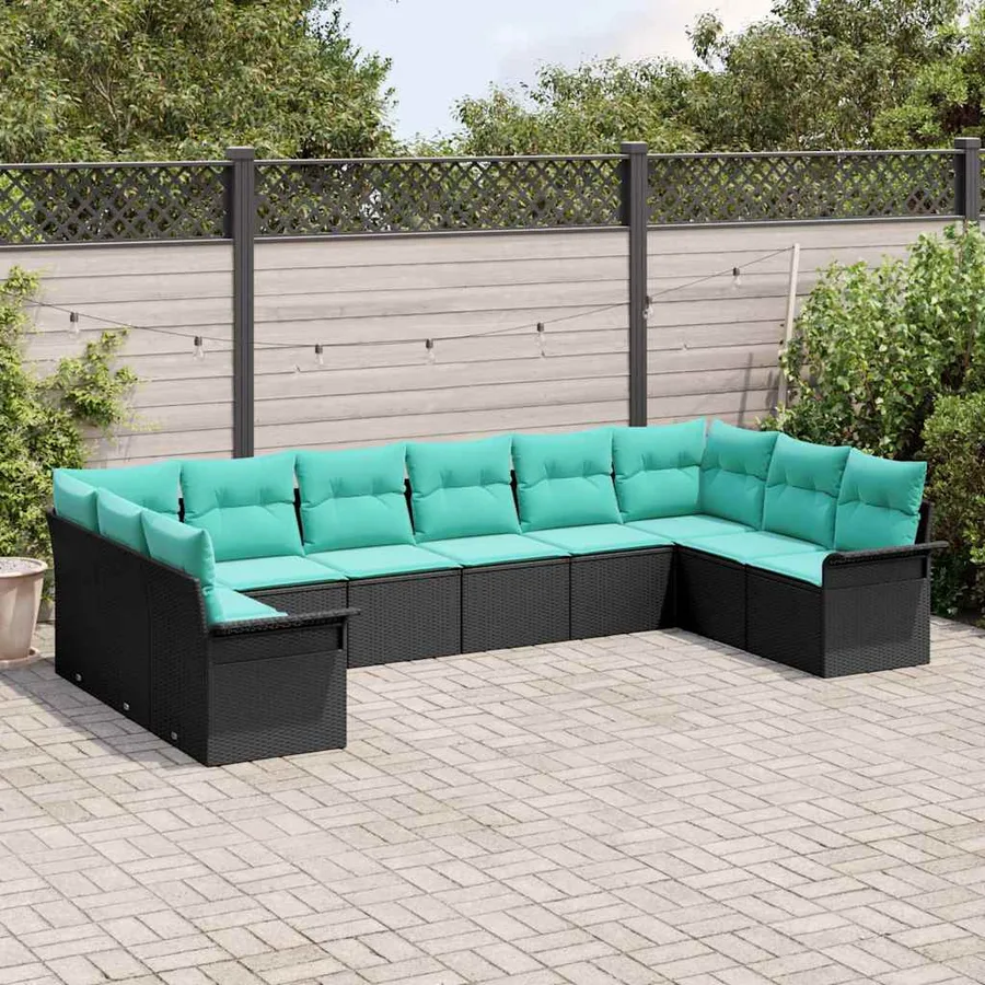 Ensemble de canapé de jardin avec coussin 10 pcs Noir polyrotin - 3