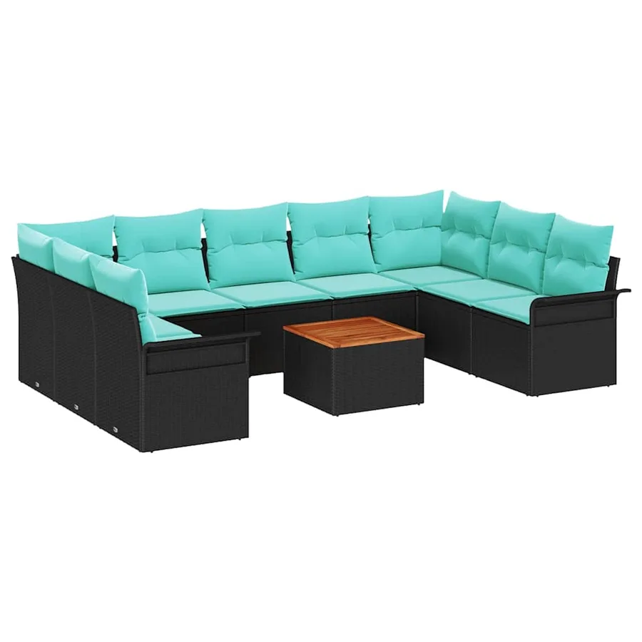 Ensemble de canapé de jardin avec coussin 10 pcs Noir polyrotin - 2